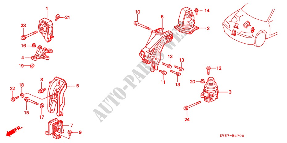 ENGINE MOUNTS (MT) for Honda ACCORD AERODECK 2.2ILS 5 Doors 5 speed manual 1995