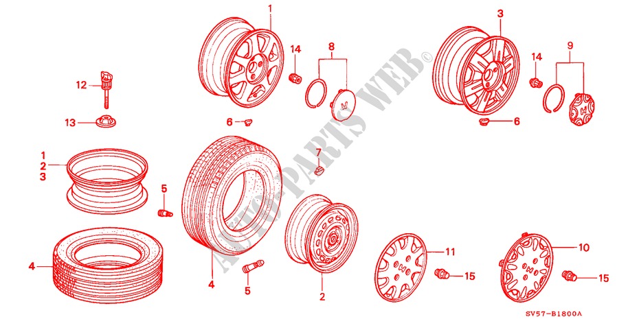 TIRE/WHEEL DISK for Honda ACCORD AERODECK 2.2IES 5 Doors 4 speed automatic 1994