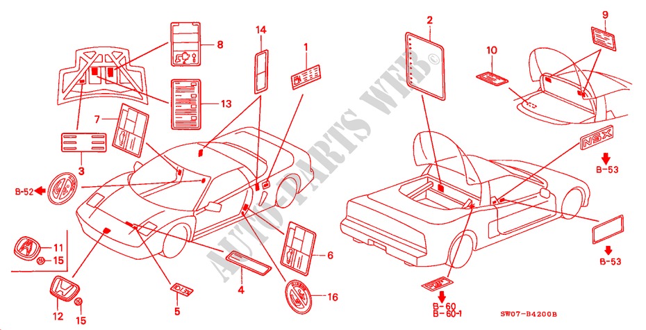 EMBLEMS for Honda NSX NSX-T 2 Doors 5 speed manual 1995