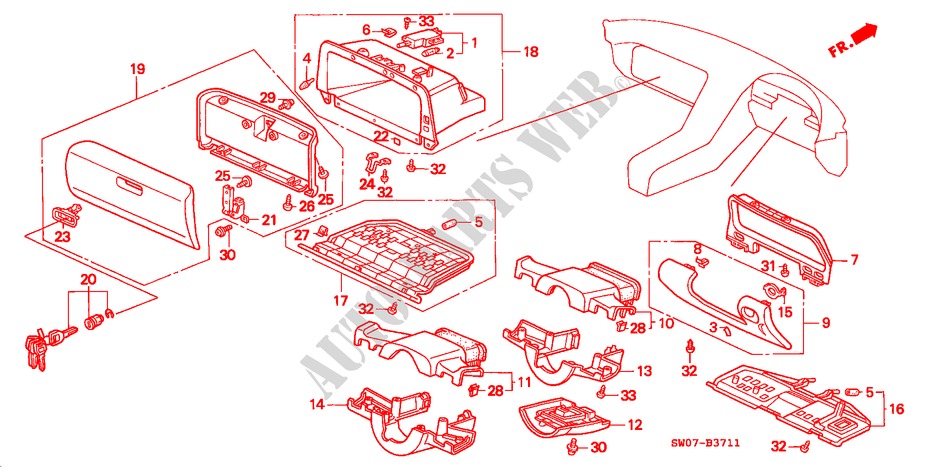 INSTRUMENT PANEL GARNISH (RH) for Honda NSX NSX-T 2 Doors 5 speed manual 1996