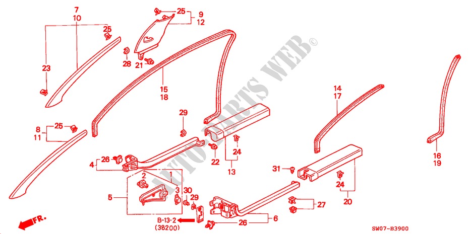 PILLAR GARNISH/ OPENING TRIM (LH) for Honda NSX NSX-T      AUSTRIA 2 Doors 5 speed manual 1995