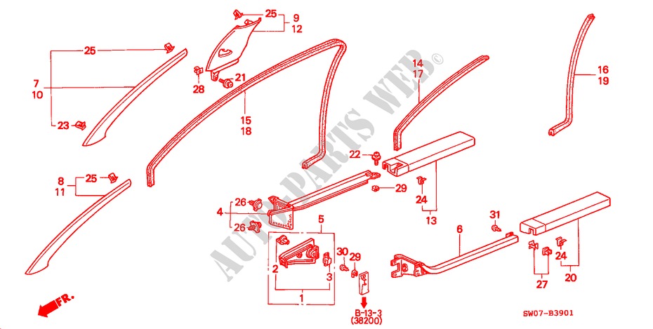 PILLAR GARNISH/ OPENING TRIM (RH) for Honda NSX NSX-T 2 Doors 5 speed manual 1996