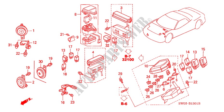 CONTROL UNIT(PHONE/RELAY/ FUSE) (RH) for Honda NSX NSX 2 Doors 6 speed manual 2004