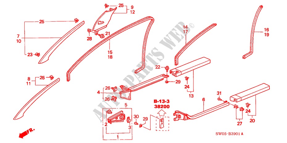 PILLAR GARNISH/ OPENING TRIM (RH) for Honda NSX NSX-T 2 Doors 6 speed manual 2002