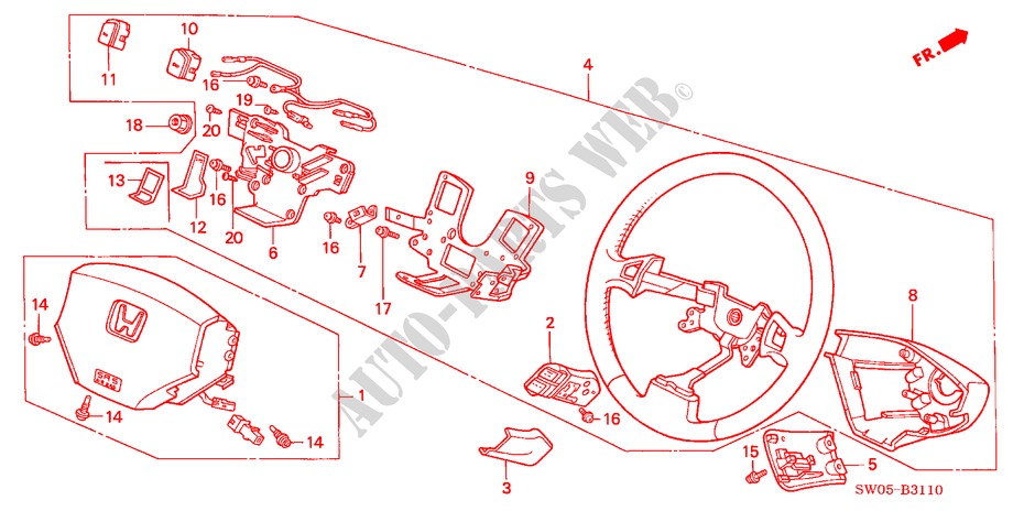 STEERING WHEEL (SRS) (1) for Honda NSX NSX 2 Doors 6 speed manual 2004