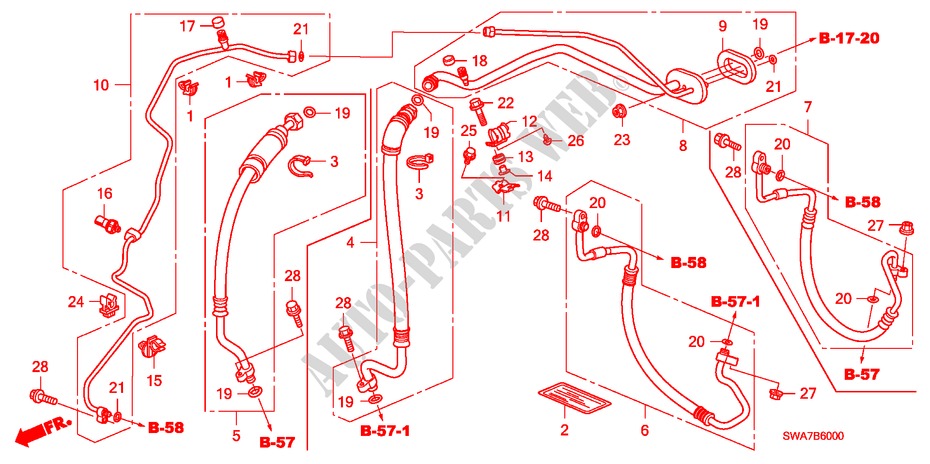 AIR CONDITIONER (HOSES/PI PES) (LH) (2.0L) (2.4L) for Honda CR-V RV-SI 5 Doors 6 speed manual 2007