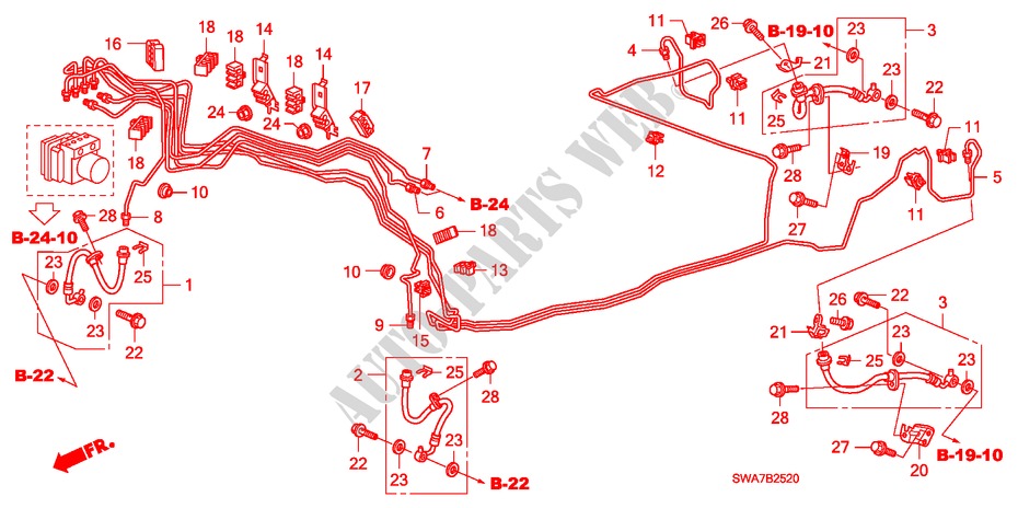 BRAKE LINES (VSA) (2.0L) (2.4L) (LH) (1) for Honda CR-V ELEGANCE 5 Doors 6 speed manual 2007