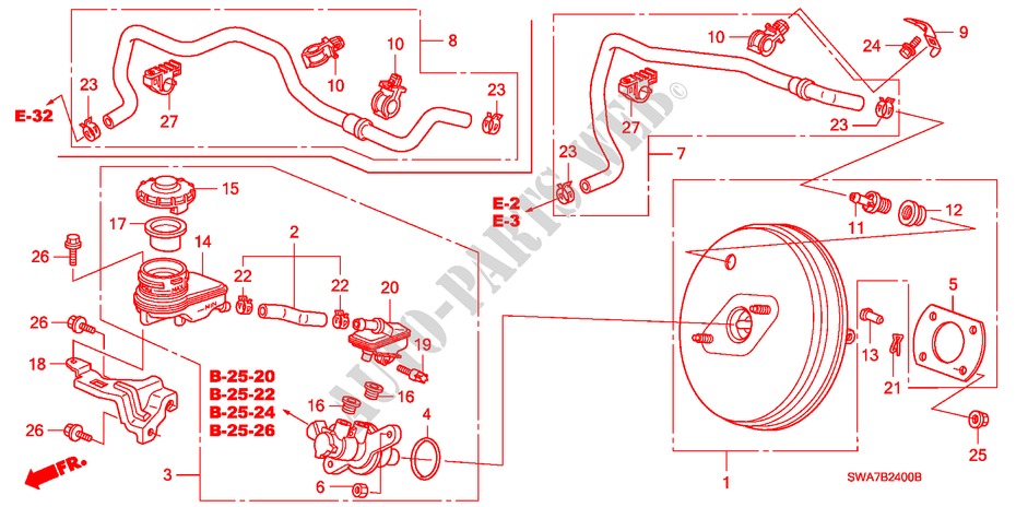 BRAKE MASTER CYLINDER/ MASTER POWER (LH) (1) for Honda CR-V DIESEL 2.2 EXECUTIVE 5 Doors 6 speed manual 2007