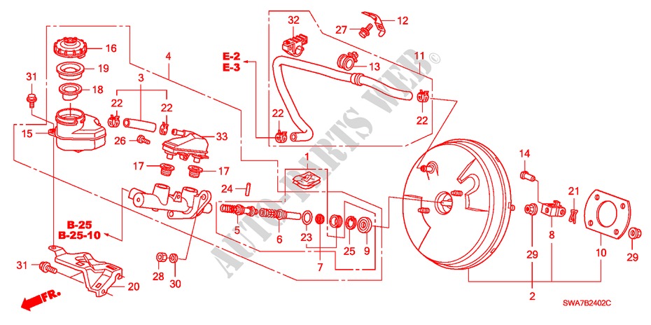 BRAKE MASTER CYLINDER/ MASTER POWER (LH) (2) for Honda CR-V RV-SI 5 Doors 6 speed manual 2007