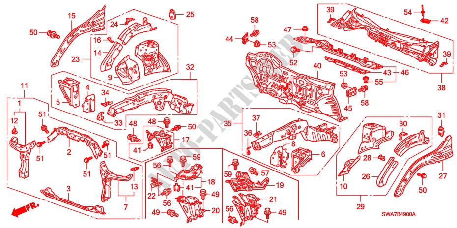 FRONT BULKHEAD/DASHBOARD for Honda CR-V RV-SI 5 Doors 6 speed manual 2007