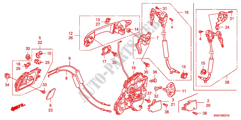 FRONT DOOR LOCKS/ OUTER HANDLE (1) for Honda CR-V DIESEL 2.2 ELEGANCE 5 Doors 6 speed manual 2008