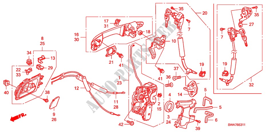 FRONT DOOR LOCKS/ OUTER HANDLE (2) for Honda CR-V RV-SI 5 Doors 6 speed manual 2007