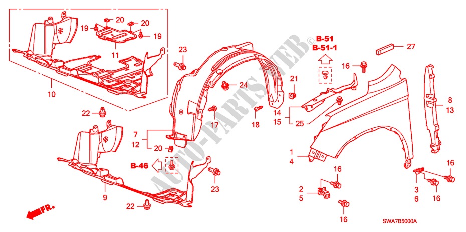FRONT FENDERS for Honda CR-V EX 5 Doors 6 speed manual 2008