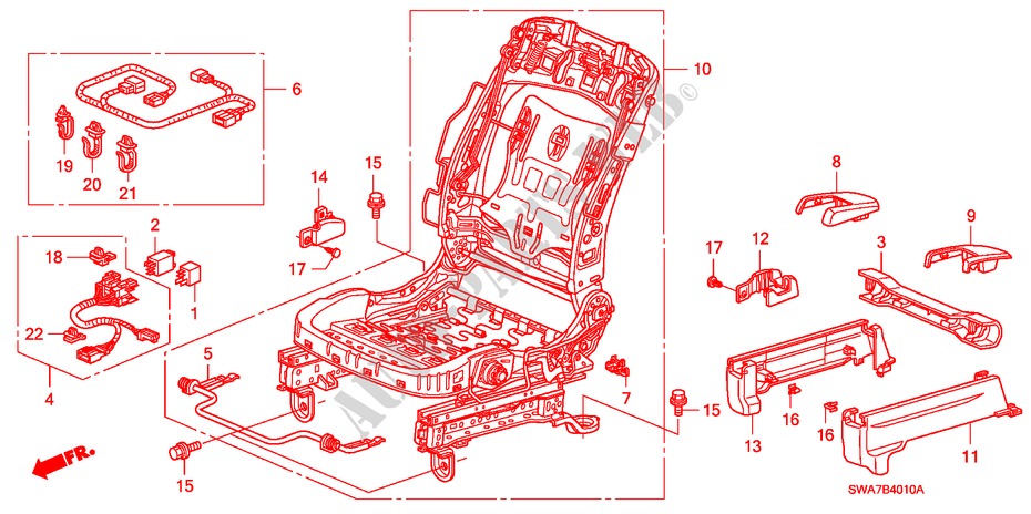 FRONT SEAT COMPONENTS (L.) for Honda CR-V RVSI 5 Doors 6 speed manual 2008