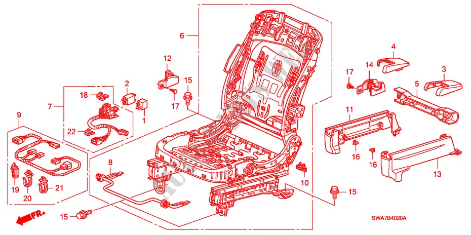 FRONT SEAT COMPONENTS (R.) for Honda CR-V ELEGANCE/SPORT 5 Doors 6 speed manual 2007