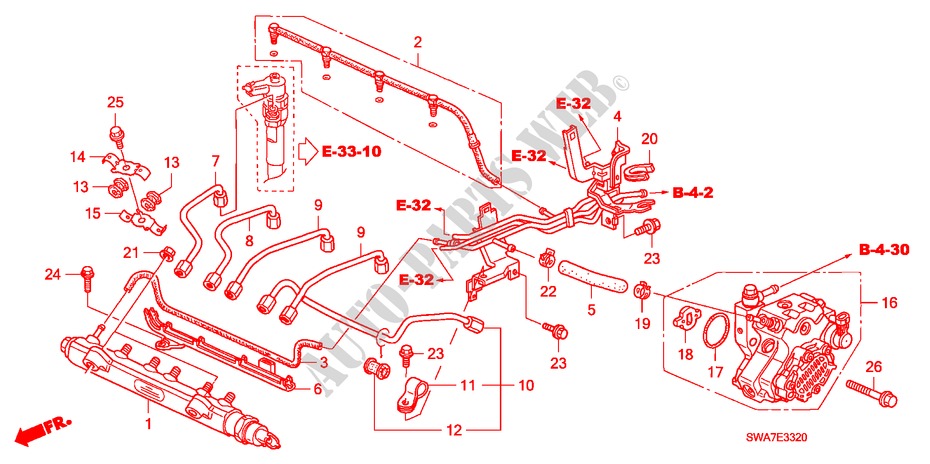 FUEL RAIL/HIGH PRESSURE P UMP (DIESEL) for Honda CR-V DIESEL 2.2 EX 5 Doors 6 speed manual 2007