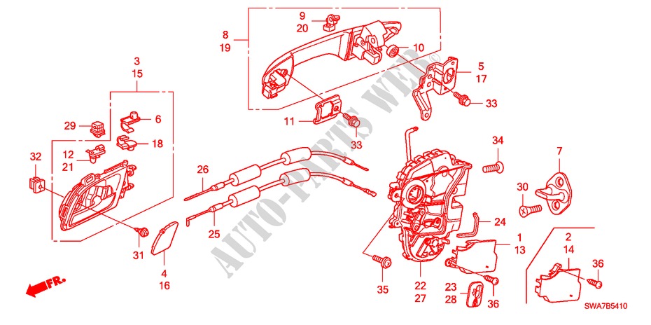 REAR DOOR LOCKS/ OUTER HANDLE (1) for Honda CR-V DIESEL 2.2 S&L PACKAGE 5 Doors 6 speed manual 2007