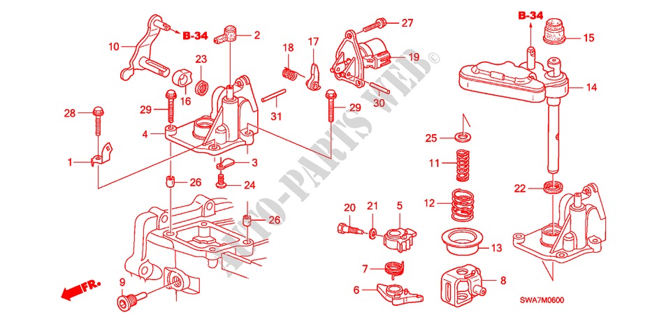 SHIFT ARM/SHIFT LEVER (2.0L) (2.4L) for Honda CR-V S&L PACKAGE 5 Doors 6 speed manual 2008