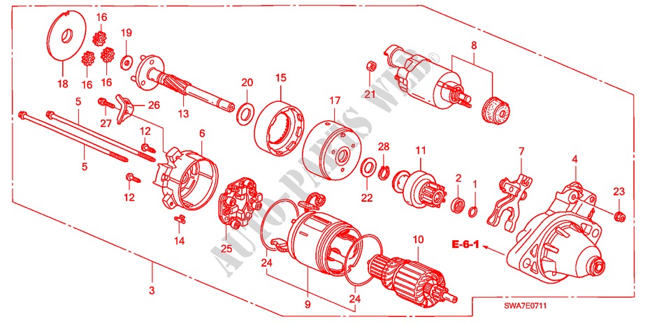 STARTER MOTOR (DENSO) (2.4L) for Honda CR-V RVI 5 Doors 6 speed manual 2008