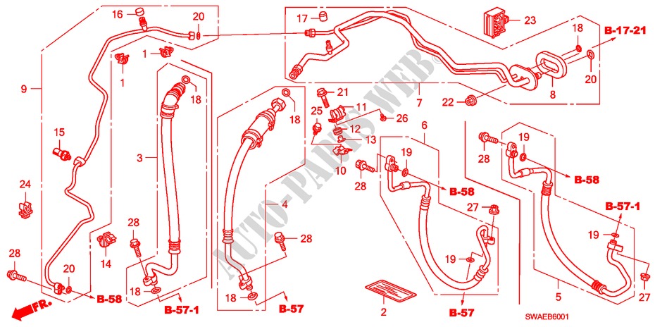 AIR CONDITIONER(HOSES/PIP ES)(RH)(2.0L)(2.4L) for Honda CR-V ES 5 Doors 6 speed manual 2010