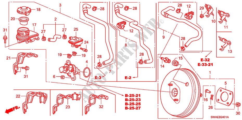 BRAKE MASTER CYLINDER/MAS TER POWER(RH) for Honda CR-V EX 5 Doors 6 speed manual 2009