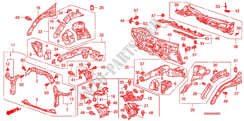 FRONT BULKHEAD/DASHBOARD for Honda CR-V ES 5 Doors 6 speed manual 2010