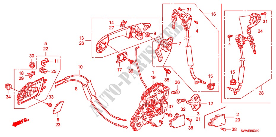 FRONT DOOR LOCKS/OUTER HA NDLE(1) for Honda CR-V ES 5 Doors 6 speed manual 2010