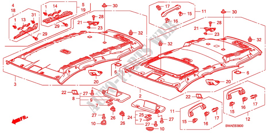 ROOF LINING(1) for Honda CR-V DIESEL 2.2 ES 5 Doors 6 speed manual 2010