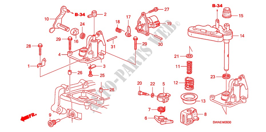 SHIFT ARM/SHIFT LEVER(2.0 L)(2.4L) for Honda CR-V RVI 5 Doors 6 speed manual 2009