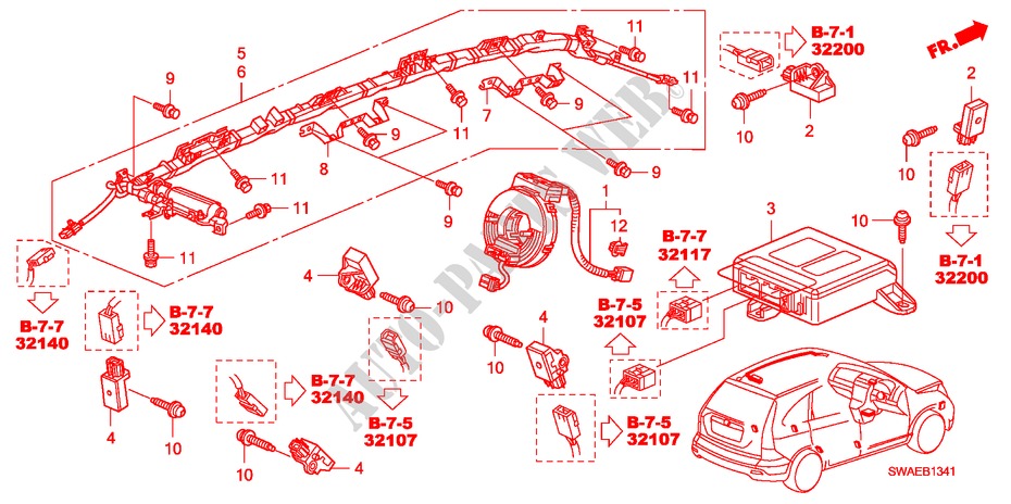 SRS UNIT(RH) for Honda CR-V DIESEL 2.2 EXECUTIVE 5 Doors 6 speed manual 2010
