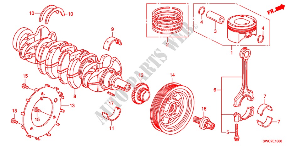 CRANKSHAFT/PISTON(2.0L) for Honda CR-V COMFORT        LPG 5 Doors 6 speed manual 2011