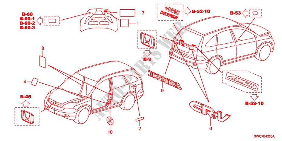 EMBLEMS/CAUTION LABELS for Honda CR-V DIESEL 2.2 ELEGANCE 5 Doors 6 speed manual 2011