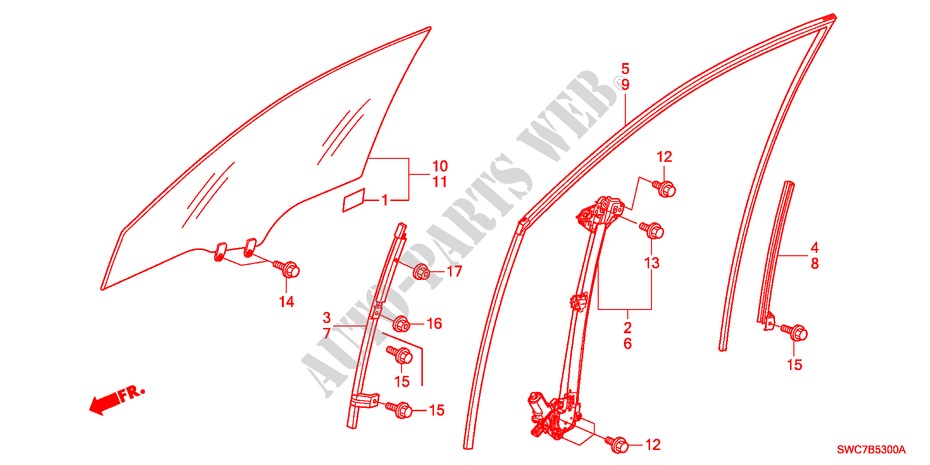 FRONT DOOR WINDOWS/REGULA TOR for Honda CR-V DIESEL 2.2 EX 5 Doors 6 speed manual 2011