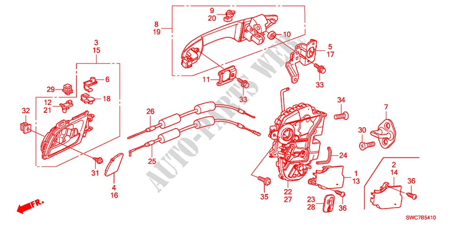 REAR DOOR LOCKS/OUTER HAN DLE(1) for Honda CR-V EXECUTIVE 5 Doors 6 speed manual 2011