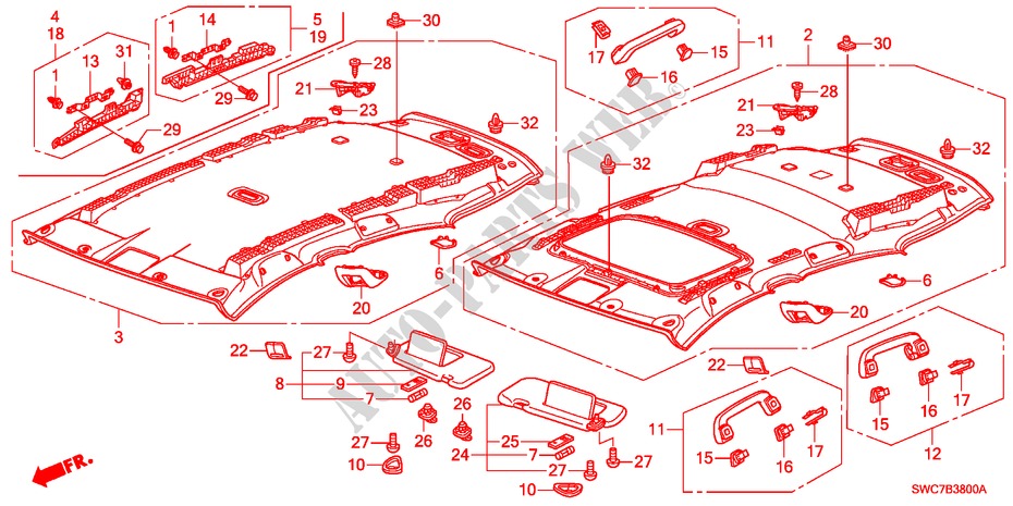 ROOF LINING(1) for Honda CR-V DIESEL 2.2 ELEGANCE 5 Doors 6 speed manual 2011