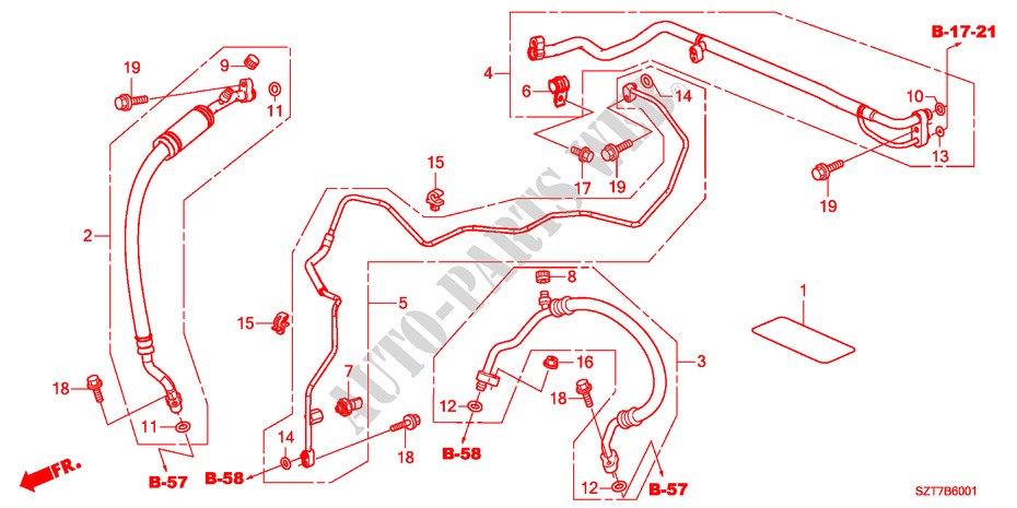 AIR CONDITIONER(HOSES/PIP ES)(RH) for Honda CR-Z TOP 3 Doors 6 speed manual 2011