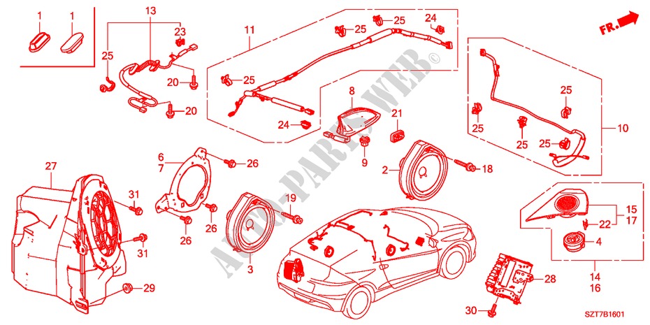 ANTENNA/SPEAKER(RH) for Honda CR-Z TOP 3 Doors 6 speed manual 2011