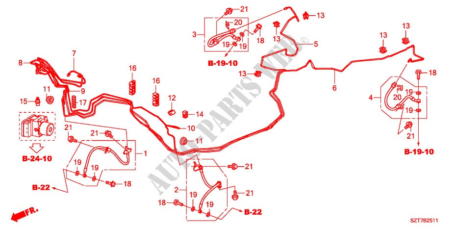 BRAKE LINES(VSA)(RH) for Honda CR-Z TOP 3 Doors 6 speed manual 2011