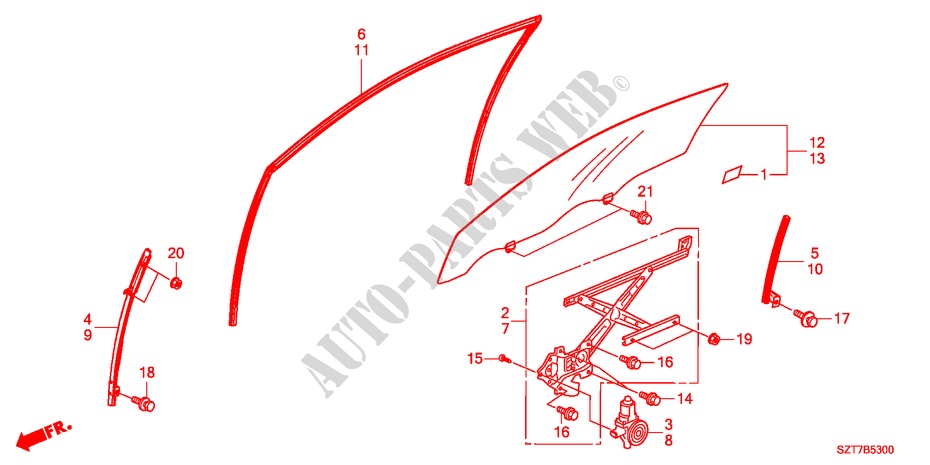 DOOR GLASS/REGULATOR for Honda CR-Z BASE 3 Doors 6 speed manual 2011