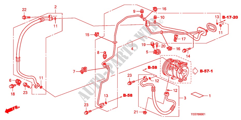 AIR CONDITIONER(HOSES/PIP ES)(V6) for Honda ACCORD V6 EX 2 Doors 5 speed automatic 2011
