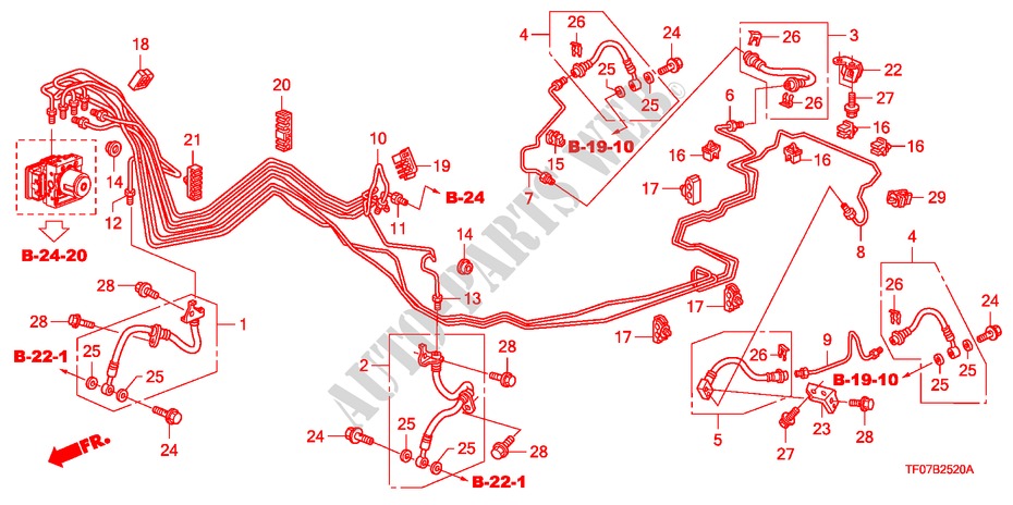 BRAKE PIPE/HOSE (LH) (VSA) for Honda JAZZ 1.4 LS   TEMP TIRE 5 Doors 5 speed manual 2009