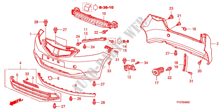 BUMPERS (1) for Honda JAZZ 1.4 EXCL TEMP TIRE 5 Doors 5 speed manual 2009