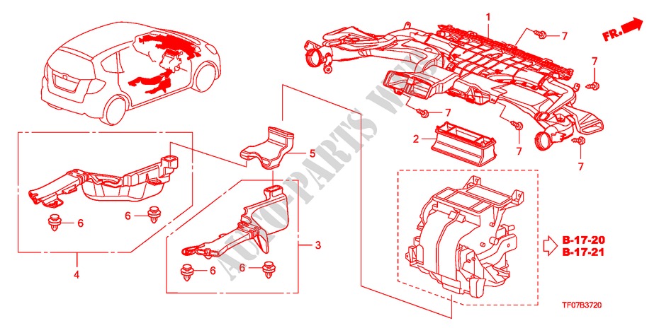 DUCT for Honda JAZZ 1.4 ELEG TEMP TIRE 5 Doors Intelligent Manual Transmission 2009