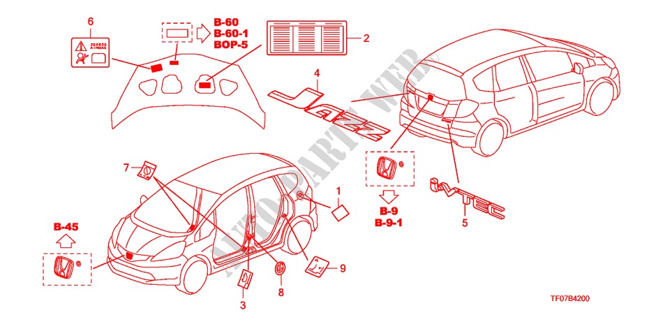 EMBLEM/CAUTION LABEL for Honda JAZZ 1.4 EX 5 Doors Intelligent Manual Transmission 2009