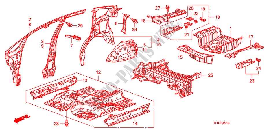 FLOOR/INNER PANELS for Honda JAZZ 1.2 LSRE TEMP TIRE 5 Doors 5 speed manual 2009