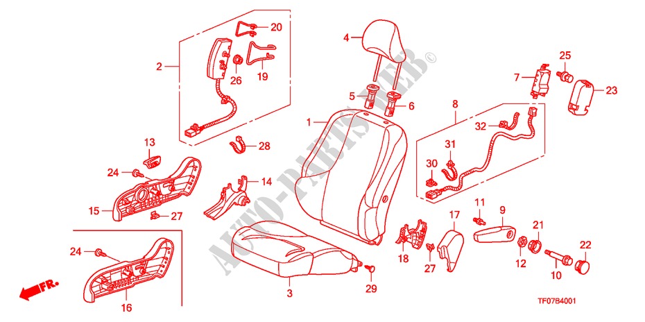 FRONT SEAT (R.) for Honda JAZZ 1.2 S    TEMP TIRE 5 Doors 5 speed manual 2009