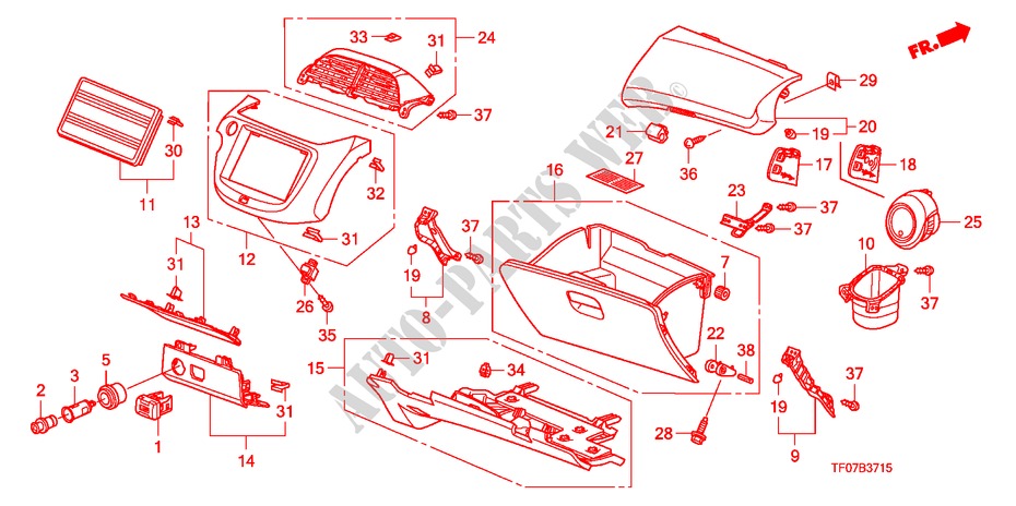 INSTRUMENT PANEL GARNISH (PASSENGER SIDE) (LH) for Honda JAZZ 1.4 ESH  TEMP TIRE 5 Doors 5 speed manual 2009