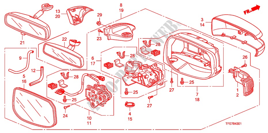 MIRROR (AUTO TURN) for Honda JAZZ 1.4 COMF TEMP TIRE 5 Doors Intelligent Manual Transmission 2009