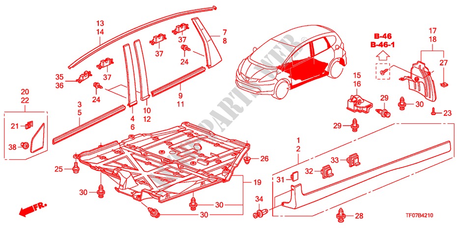 MOLDING/SIDE SILL GARNISH for Honda JAZZ 1.4 ELEG TEMP TIRE 5 Doors Intelligent Manual Transmission 2009