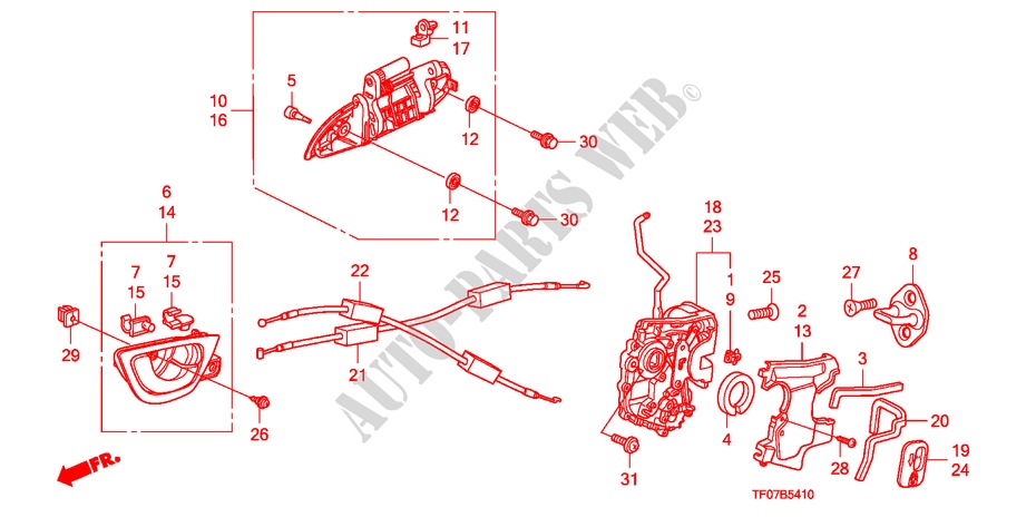 REAR DOOR LOCK/ OUTER HANDLE (1) for Honda JAZZ 1.4 ELEG TEMP TIRE 5 Doors Intelligent Manual Transmission 2009